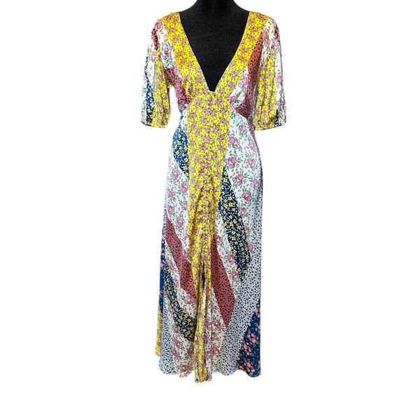 ASOS Floral Patchwork Midi Dress Button Satin Cottagecore Coquette Romantic 6 - Picture 5 of 16